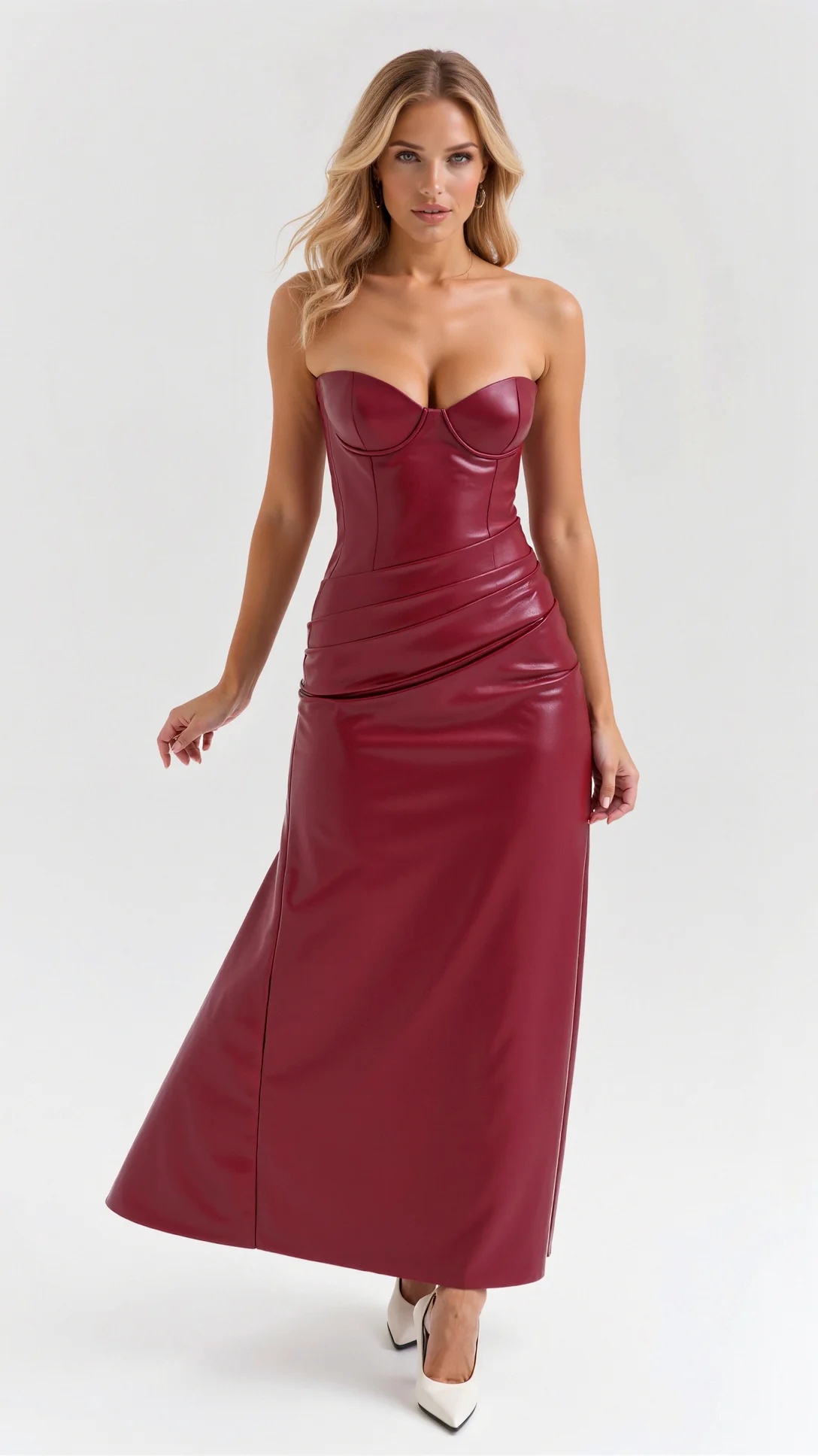 Elara Vegan Leather Midi Dress - Nextleian