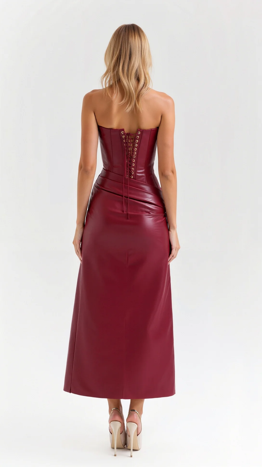 Elara Vegan Leather Midi Dress - Nextleian